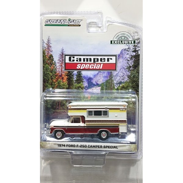 画像1: GREEN LiGHT EXCLUSIVE 1/64 1974 Ford F-250 Camper Special with Large Camper - Candy Apple Red & Wimbledon White