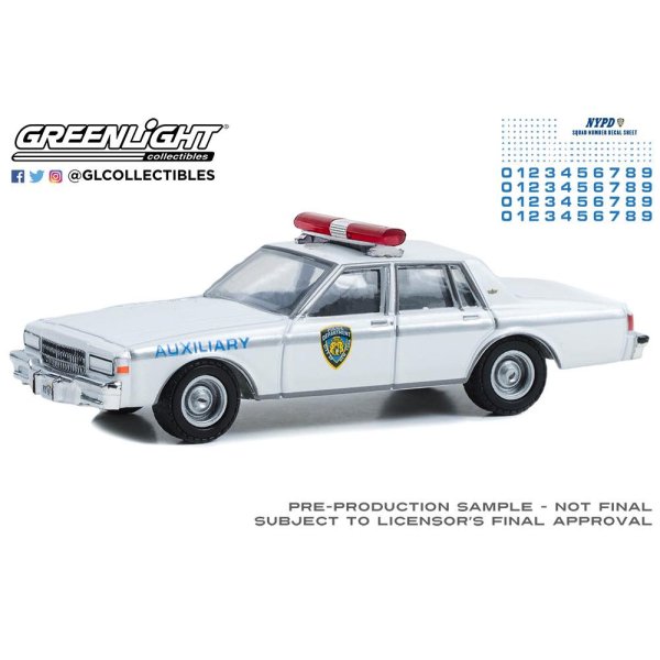 画像1: GREEN LiGHT 1/64 Hot Pursuit - 1989 Chevrolet Caprice - NYPD Auxiliary with NYPD Squad Number Decal Sheet