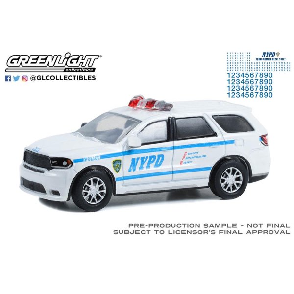 画像1: GREEN LiGHT 1/64 Hot Pursuit - 2019 Dodge Durango - NYPD with NYPD Squad Number Decal Sheet