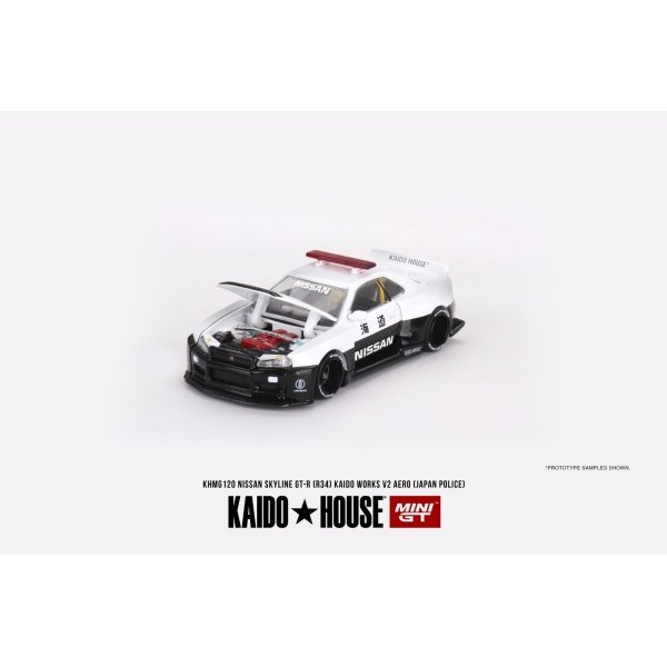 画像1: MINI GT 1/64 Nissan Skyline GT-R R34 Kaido Works (V2 Aero) Police Car (RHD)