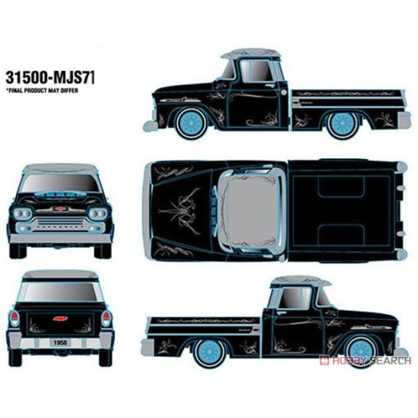 画像2: M2 Machines 1/64 1958 Chevrolet Cameo Truck Lowrider Black