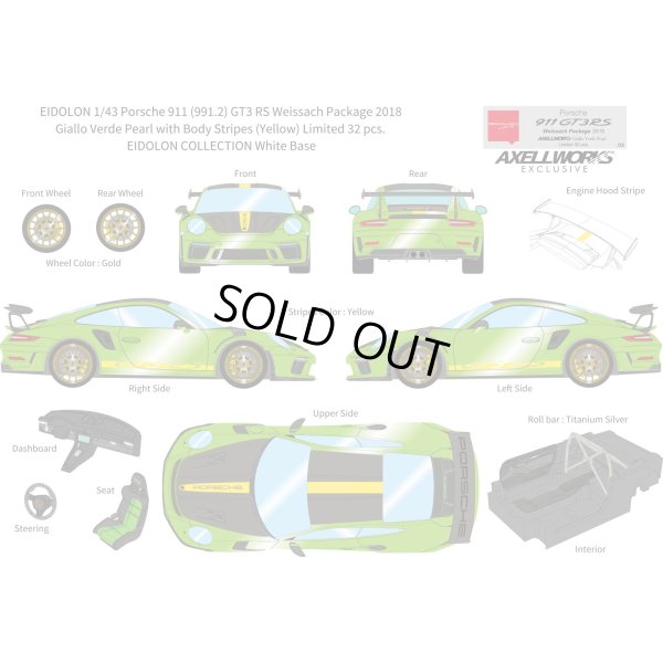 画像1: EIDOLON 1/43 Porsche 911 (991.2) GT3 RS Weissach package 2018 Giallo Verde Pearl with Body Stirpes Limited 32 pcs.