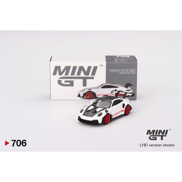 画像1: MINI GT 1/64 Porsche 911 (992) GT3 RS Weissach Package White w/Pyro Red (RHD)