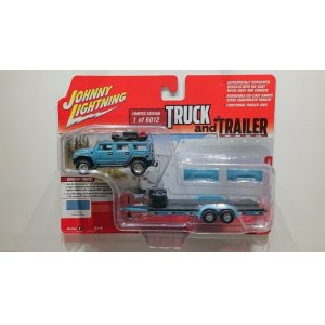 画像: JOHNNY LIGHTNING 1/64 2004 Hummer H2 Ocean Blue & Open Trailer Ocean Blue