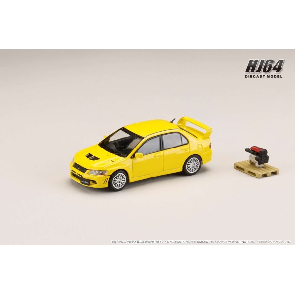 画像2: Hobby JAPAN 1/64 Mitsubishi Lancer GSR EVOLUTION 7 with Dandelion Yellow Engine Display Model (2)