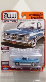 画像: auto world 1/64 1985 Chevy Silverado Pickup Lowdown Light Blue/Silver