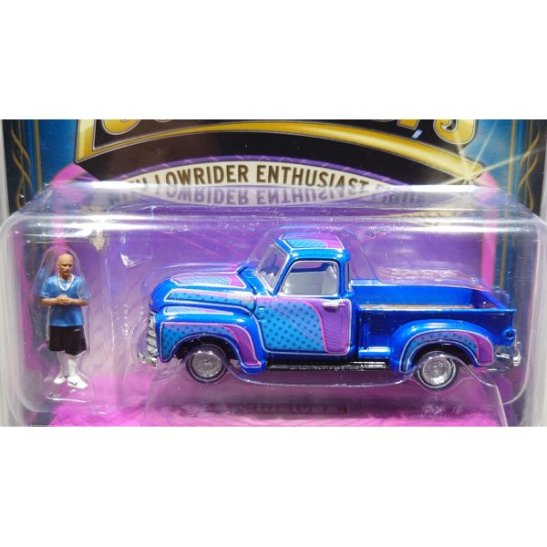 画像2: JOHNNY LIGHTNING 1/64 1950 Chevy 3100 Pickup Lowrider Blue with Lowrider Enthusiast Figure (2)