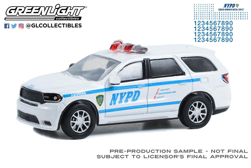 画像1: GREEN LiGHT 1/64 Hot Pursuit - 2019 Dodge Durango - NYPD with NYPD Squad Number Decal Sheet (1)